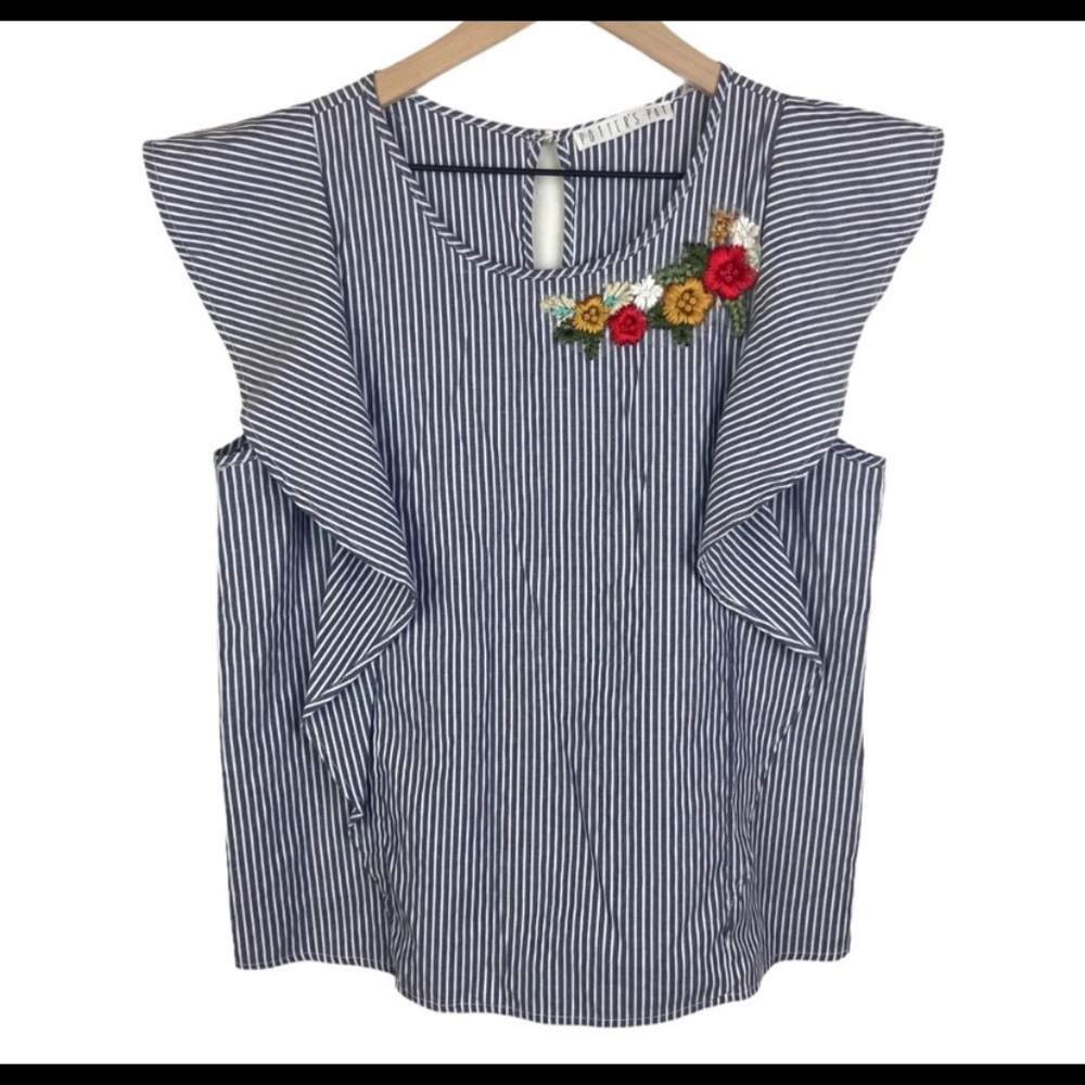 Anthropologie Potter's Pot Striped Top with Floral Appliqué Small